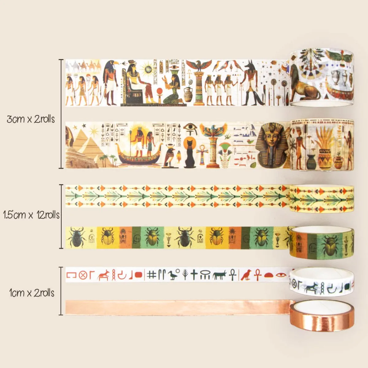 Ieebee Egyptian Washi Tape Set 16 Rollen Goldfolie