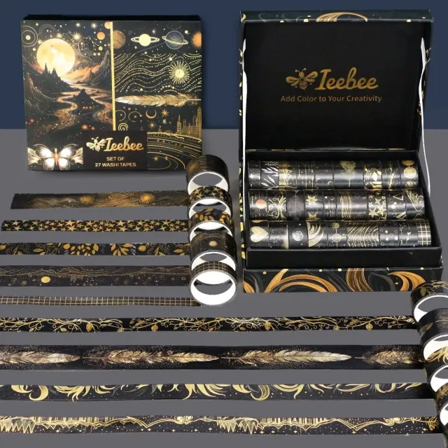 Ieebee Black Gold Washi-Tape 27 Rollen Mond Schmetterling