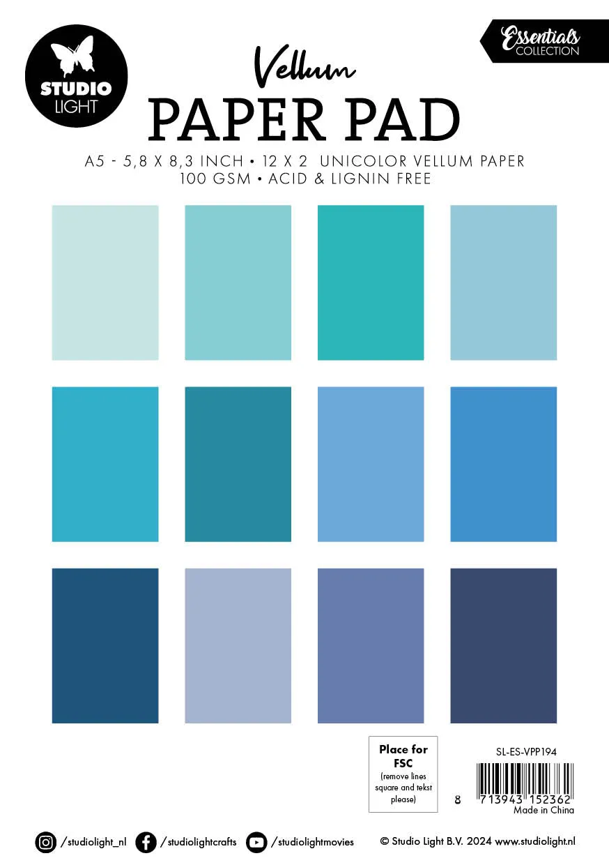 StudioLight Essentials Vellum Block Shades of Blue A5 36 Blatt
