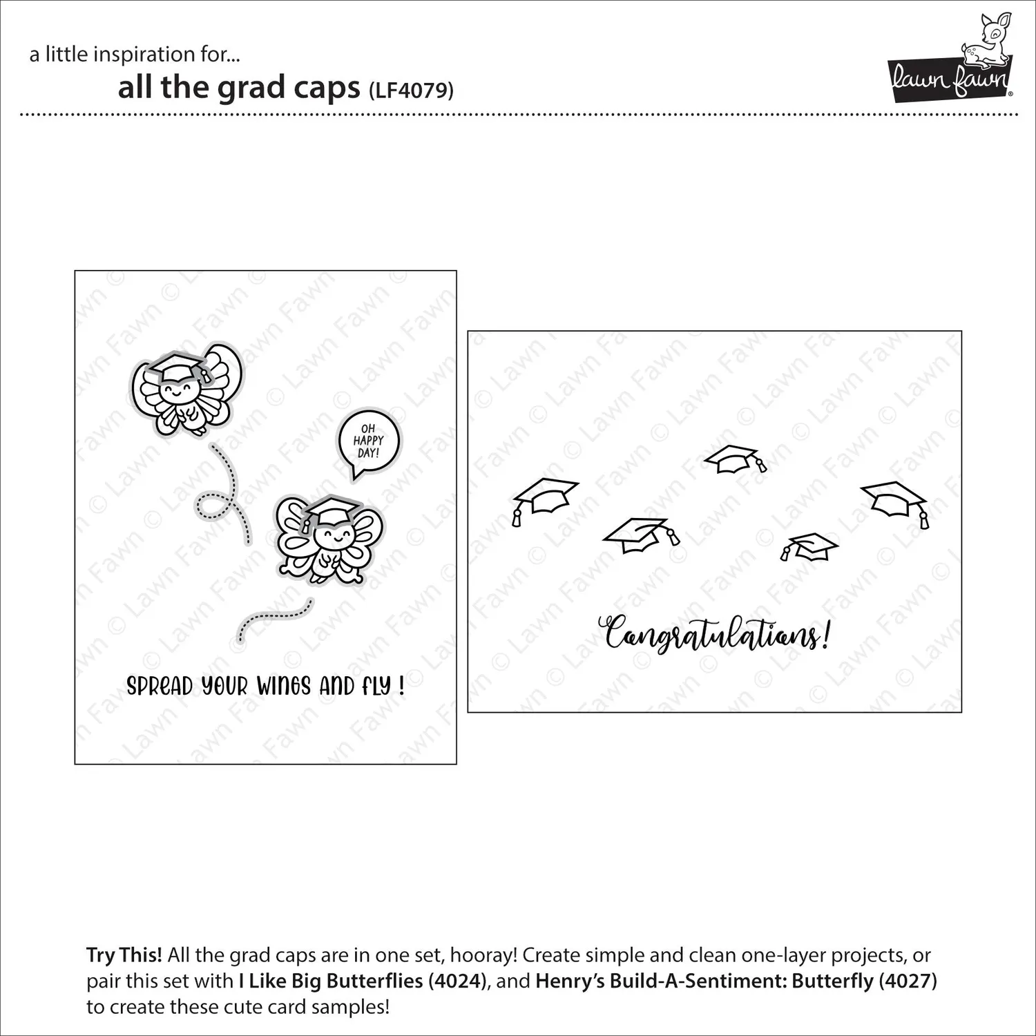 Lawn Fawn All the Grad Caps Clear Stamps Abschluss