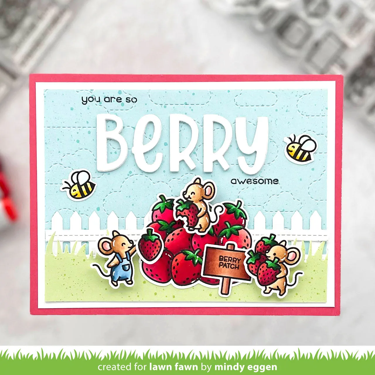Lawn Fawn Berry Special Stempelset Erdbeere Mäuse