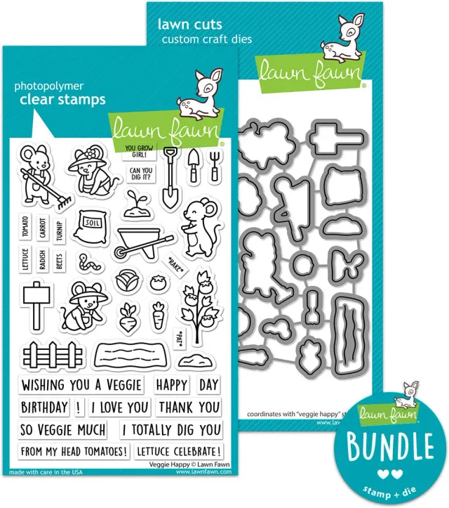 Lawn Fawn Veggie Happy Stempel + Stanzen Set Mäuse Garten