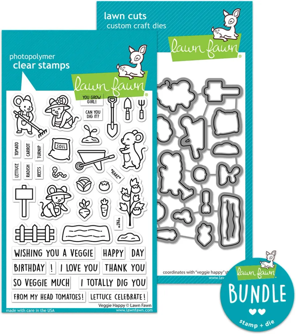 Lawn Fawn Veggie Happy Stempel + Stanzen Set Mäuse Garten