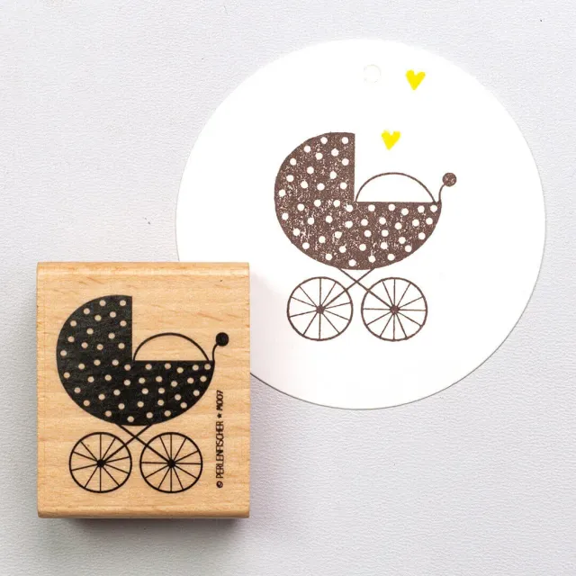 Perlenfischer Kinderwagen Stempel 42x37 mm Geburt