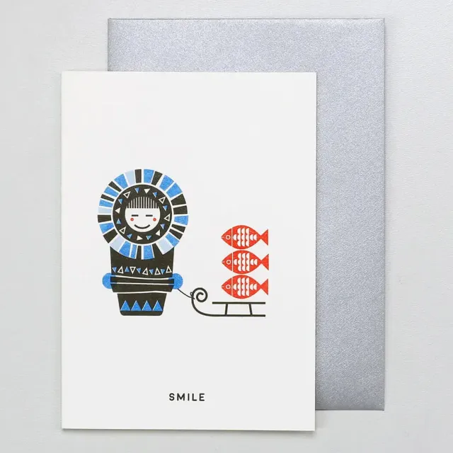 Perlenfischer Inuit Smile Grußkarte Riso mit Umschlag