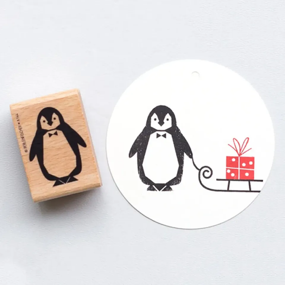 Perlenfischer Pinguin Stempel 38x29 mm Holz