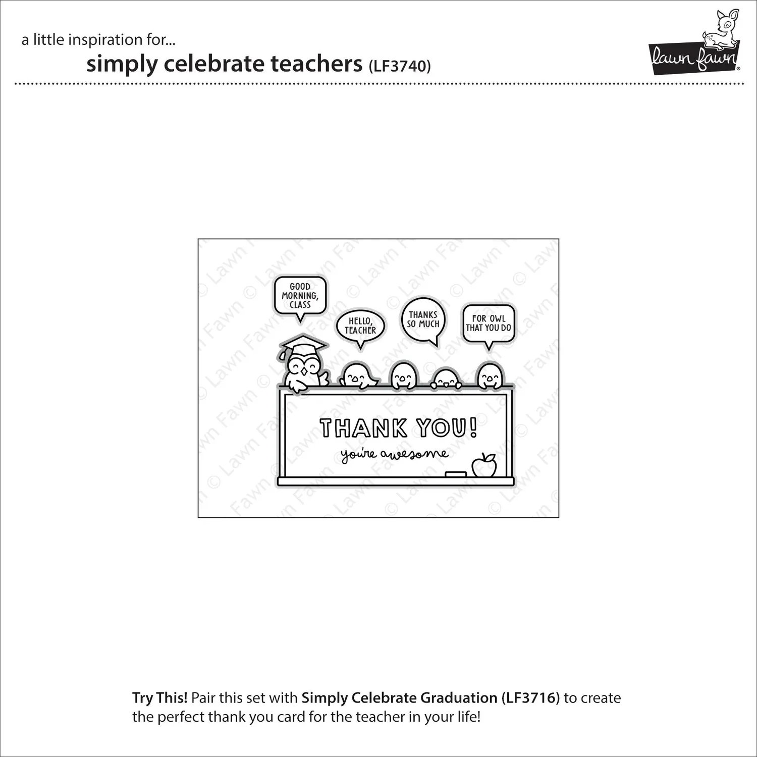 Lawn Fawn Simply Celebrate Teachers Clear Stamps Eulen