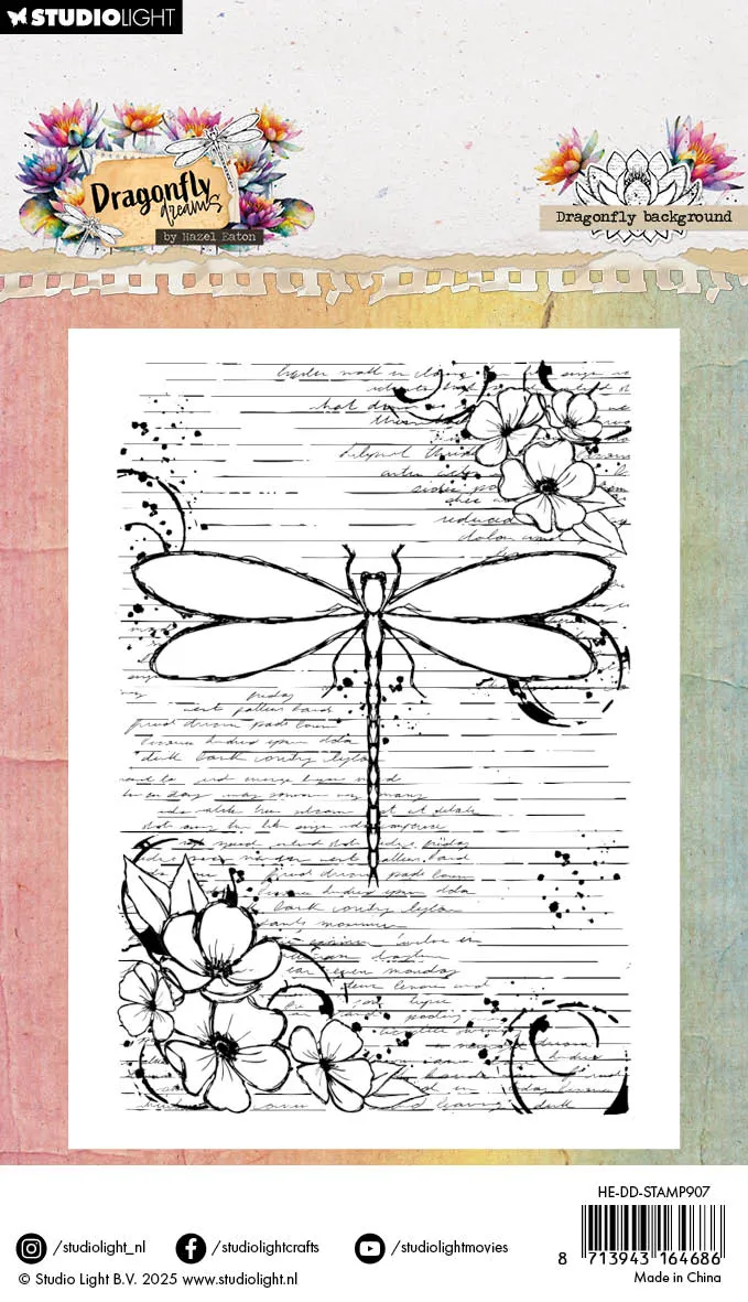 Hazel Eaton Dragonfly Dreams Clear Stamp Libelle Hintergrund 93x136