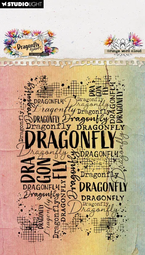 Hazel Eaton Dragonfly Dreams Clear Stamp Grunge word cloud