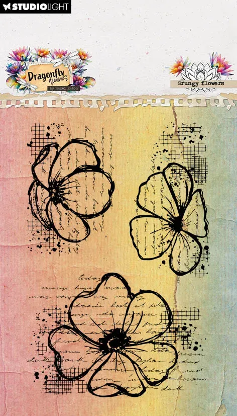 Studio Light Hazel Eaton Dragonfly Dreams Clear Stamp Grungy Flowers