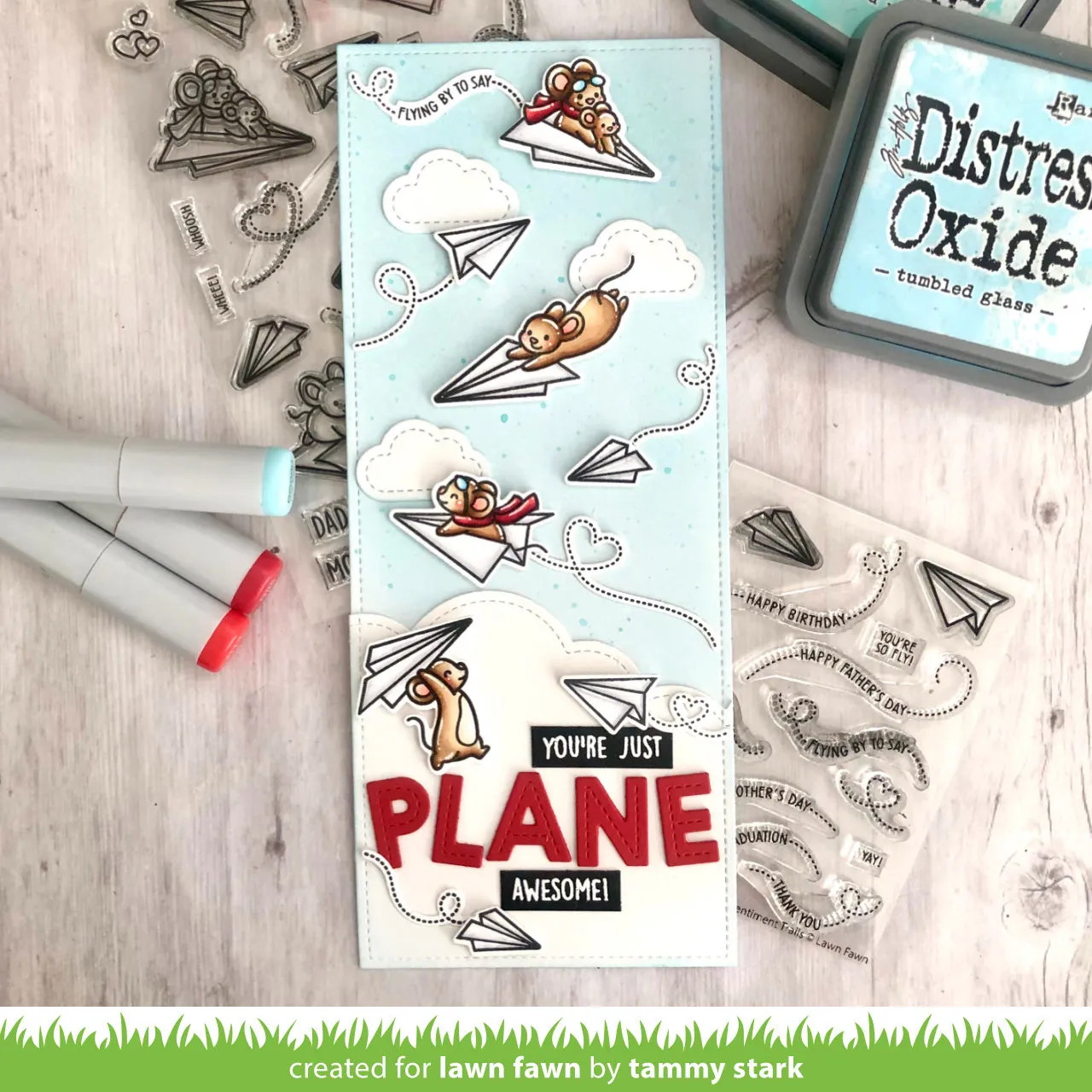 Lawn Fawn Just Plane Awesome Sentiment Trails Stempelset Papierflieger