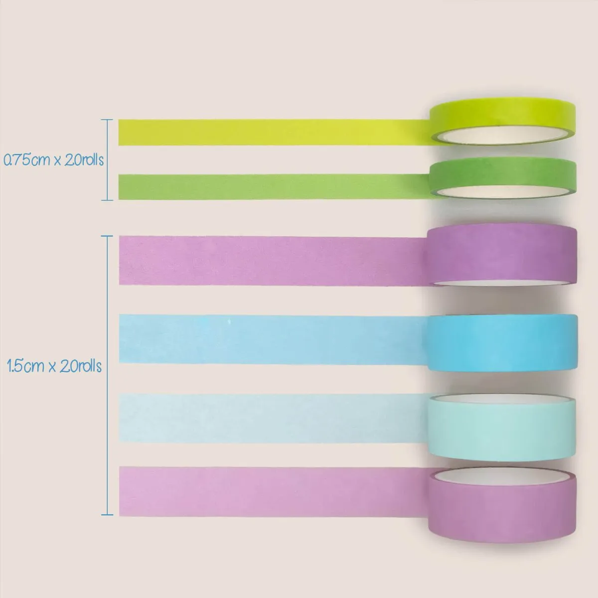 Ieebee Rainbow Washi Tape Set 40 Rollen Uni 15mm 7,5mm