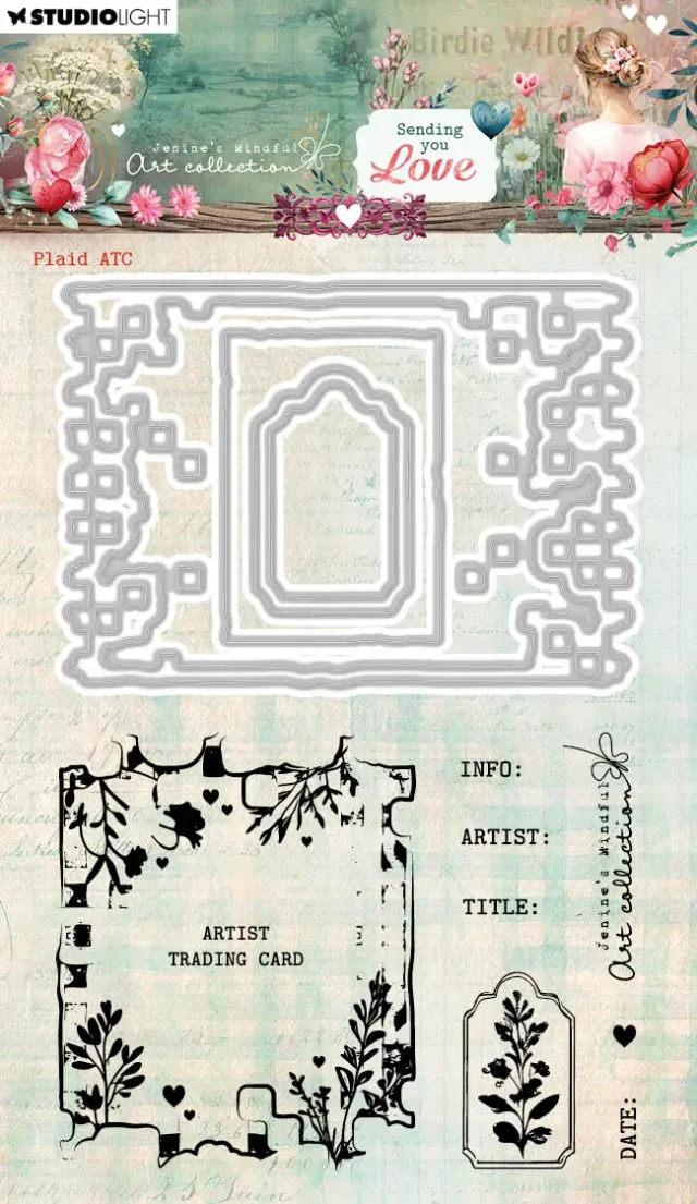 Jenine’s Mindful Art Sending You Love Plaid ATC Stempel Stanze Set