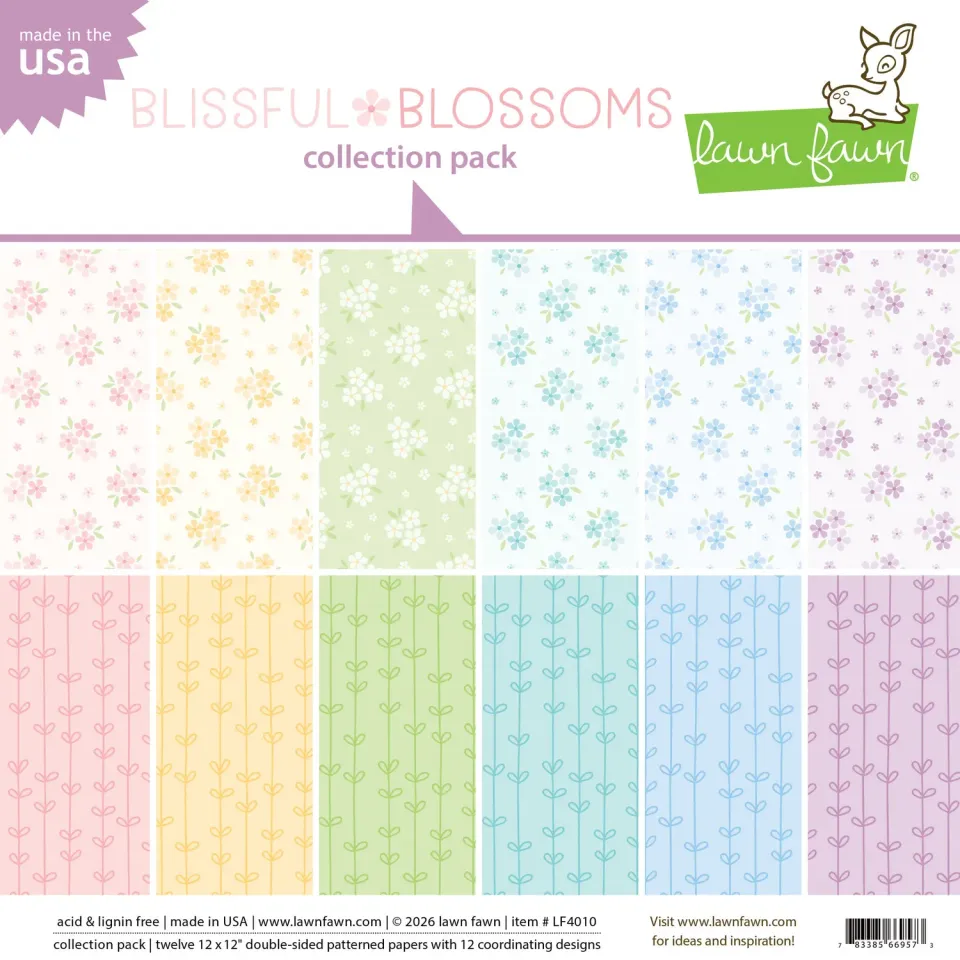 Lawn Fawn Blissful Blossoms Papier 12x12 12 Bogen pastell