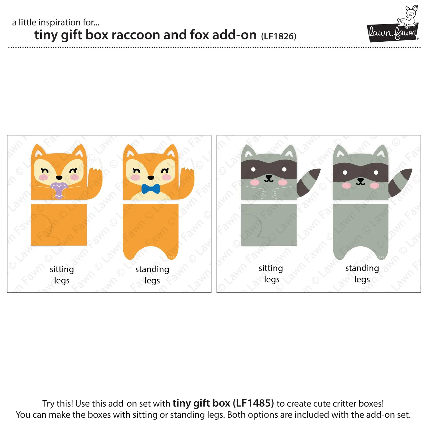 Lawn Fawn Tiny Gift Box Raccoon Fox Stanzformen 2 Motive
