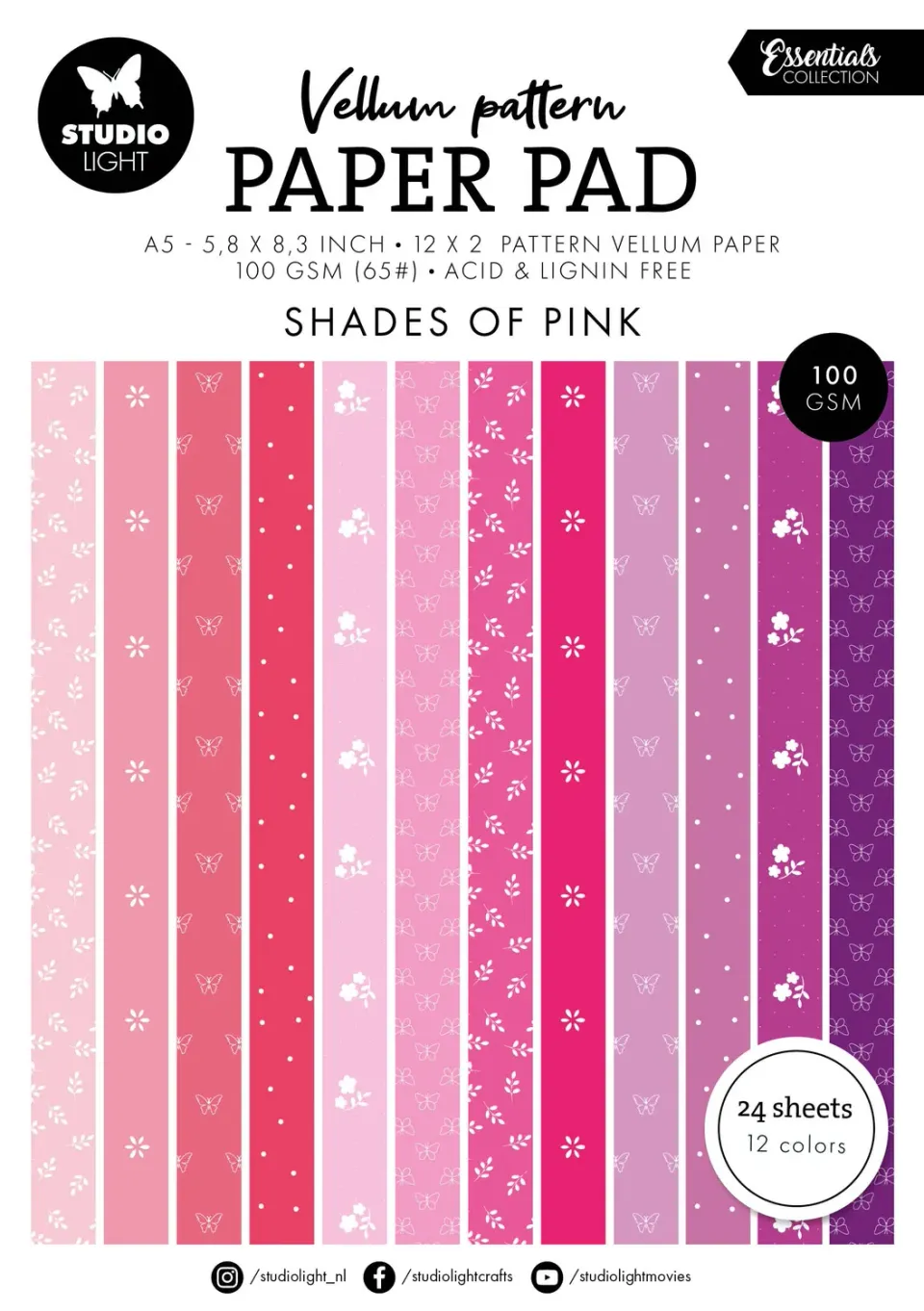 StudioLight Essentials Vellum Papierblock Spring Pink 24 Blatt