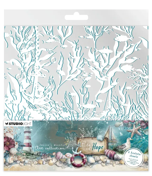 Jenine's Mindful Art Tide of Hope Acetatfolie Weiß-Cyan 6 Blatt