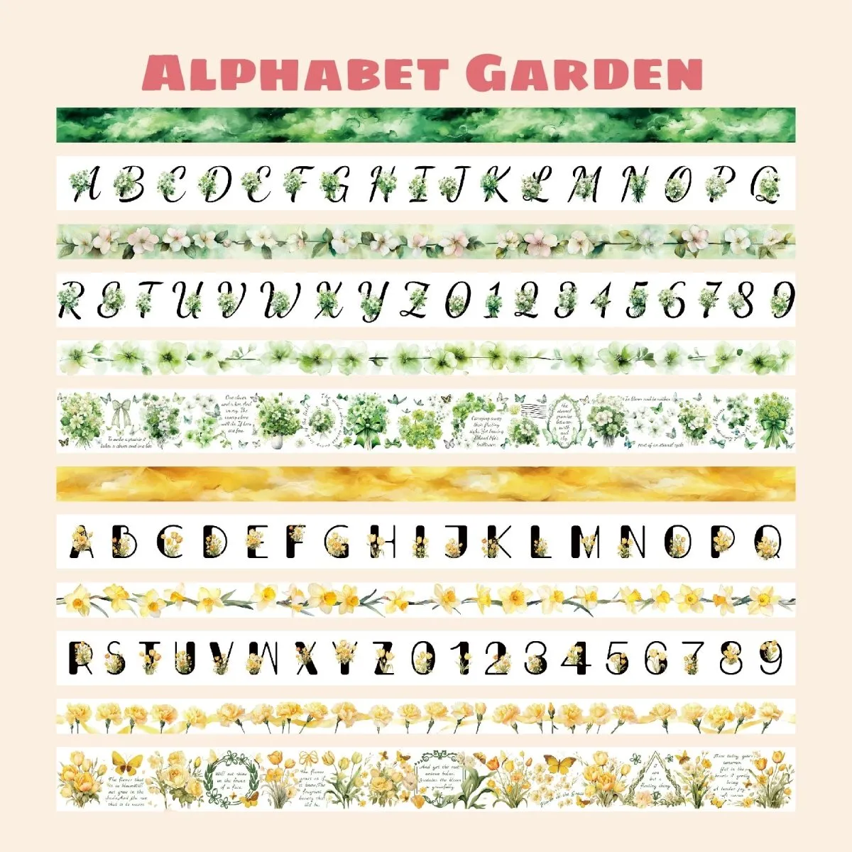 Ieebee Alphabet Washi Tape Set 24 Rollen floral Buchstaben