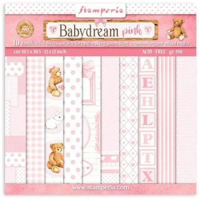 Stamperia BabyDream Pink Papierblock 30,5x30 10 Blatt