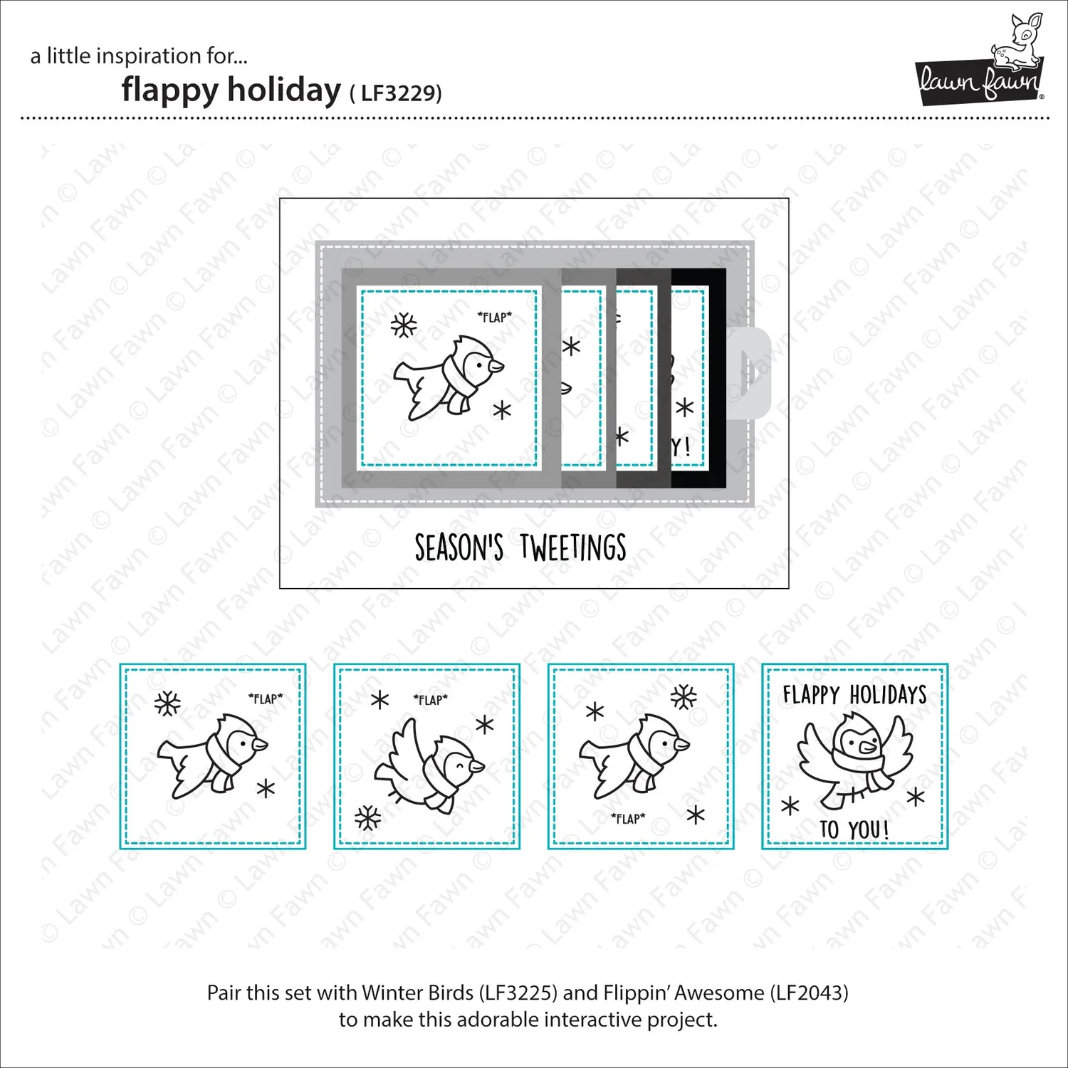Lawn Fawn Flappy Holiday Clear Stamps Mini Vögel