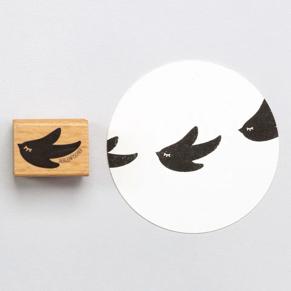Perlenfischer Vogel flieg Stempel 19x30 mm Holz