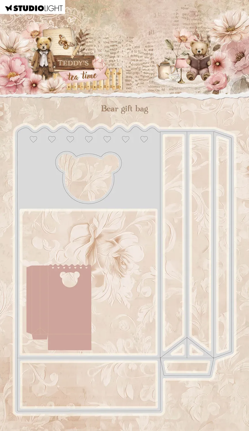 StudioLight Teddy's Tea Time Bear Gift Bag Stanzschablone Tüte