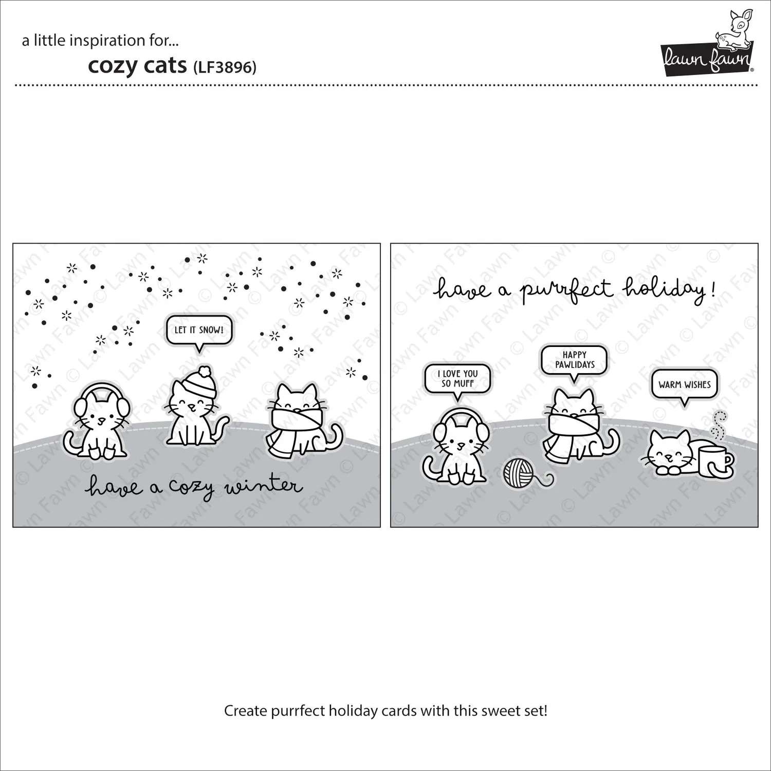 Lawn Fawn Cozy Cats Stempelset Winter Katzen