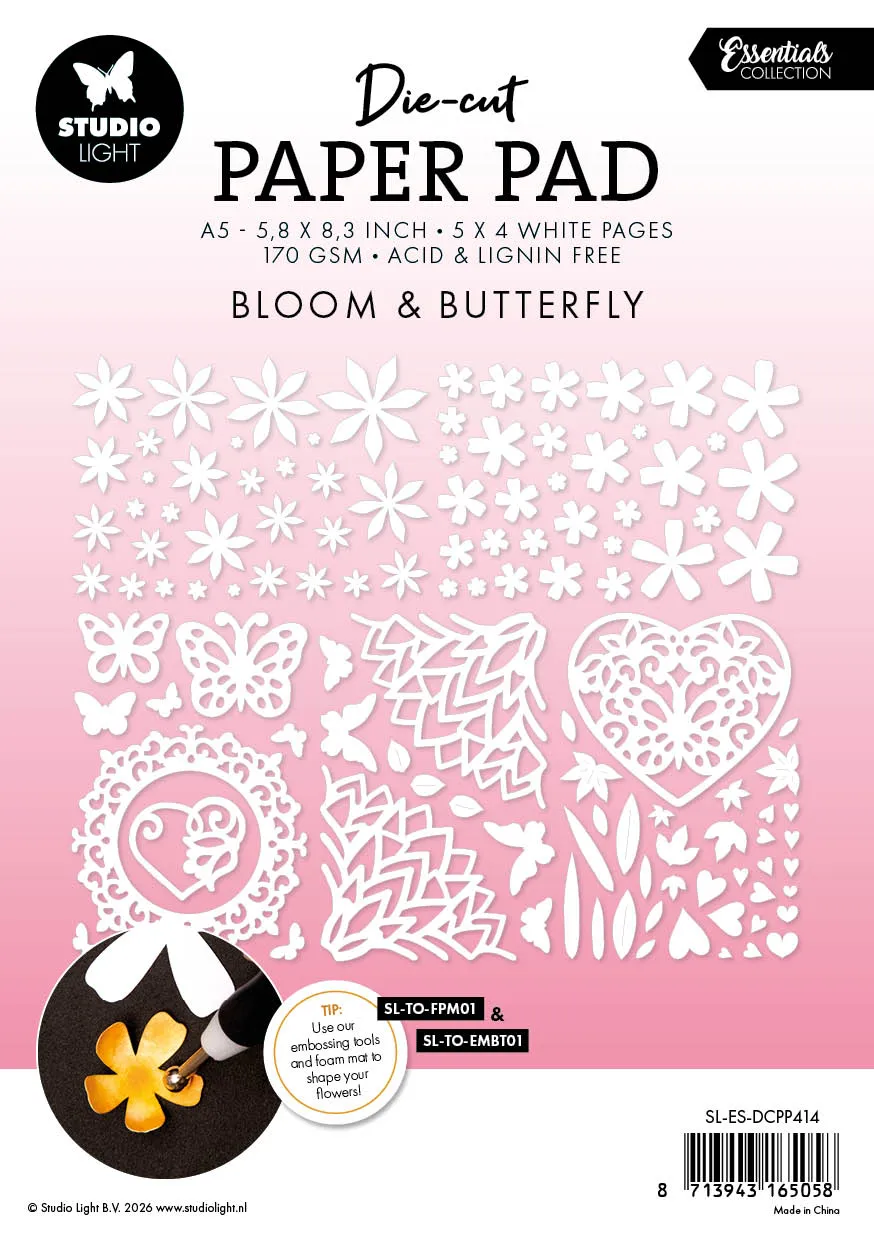 StudioLight Essentials Bloom & Butterfly Die-Cut Block 20 Blatt A5