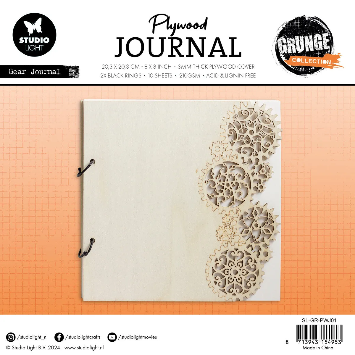 Studio Light Grunge Gear Journal Plywood Journal Holzcover