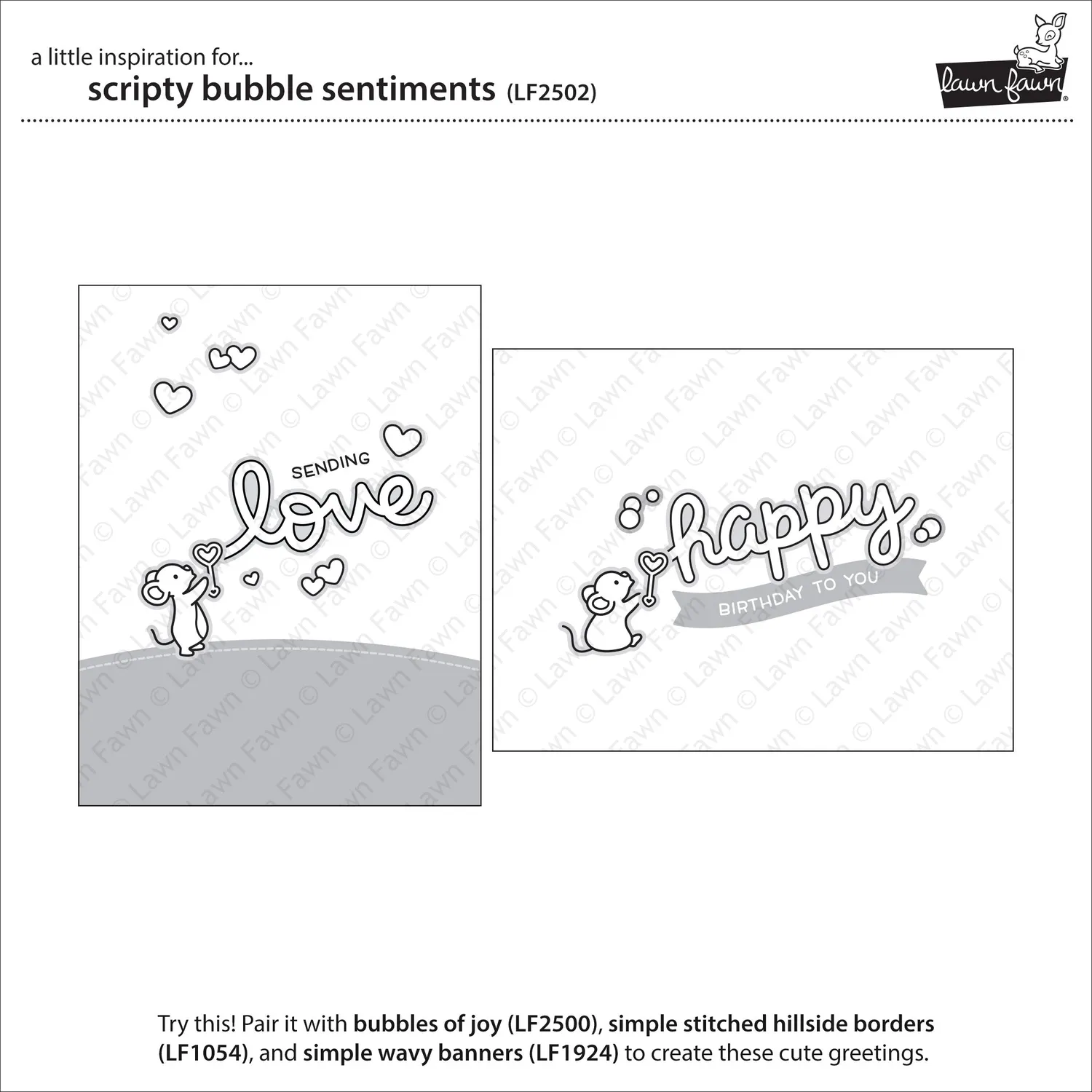 Lawn Fawn Scripty Bubble Sentiments Stempel Mäuse