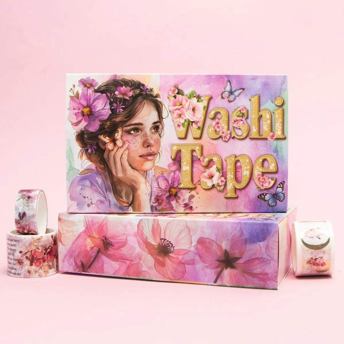 Ieebee Alphabet Floral Washi Tape Set 12 Rollen Rosa Gold