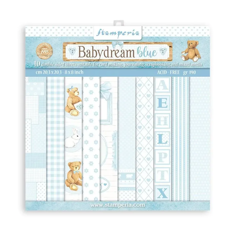 Stamperia Baby Dream Blue Scrapbookblock blau 20,3 cm