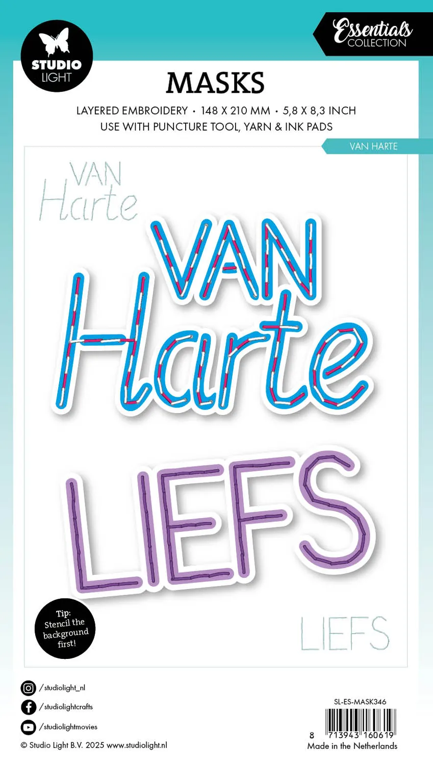 Studio Light Essentials Embroidery Van Harte Mask Schablone A5