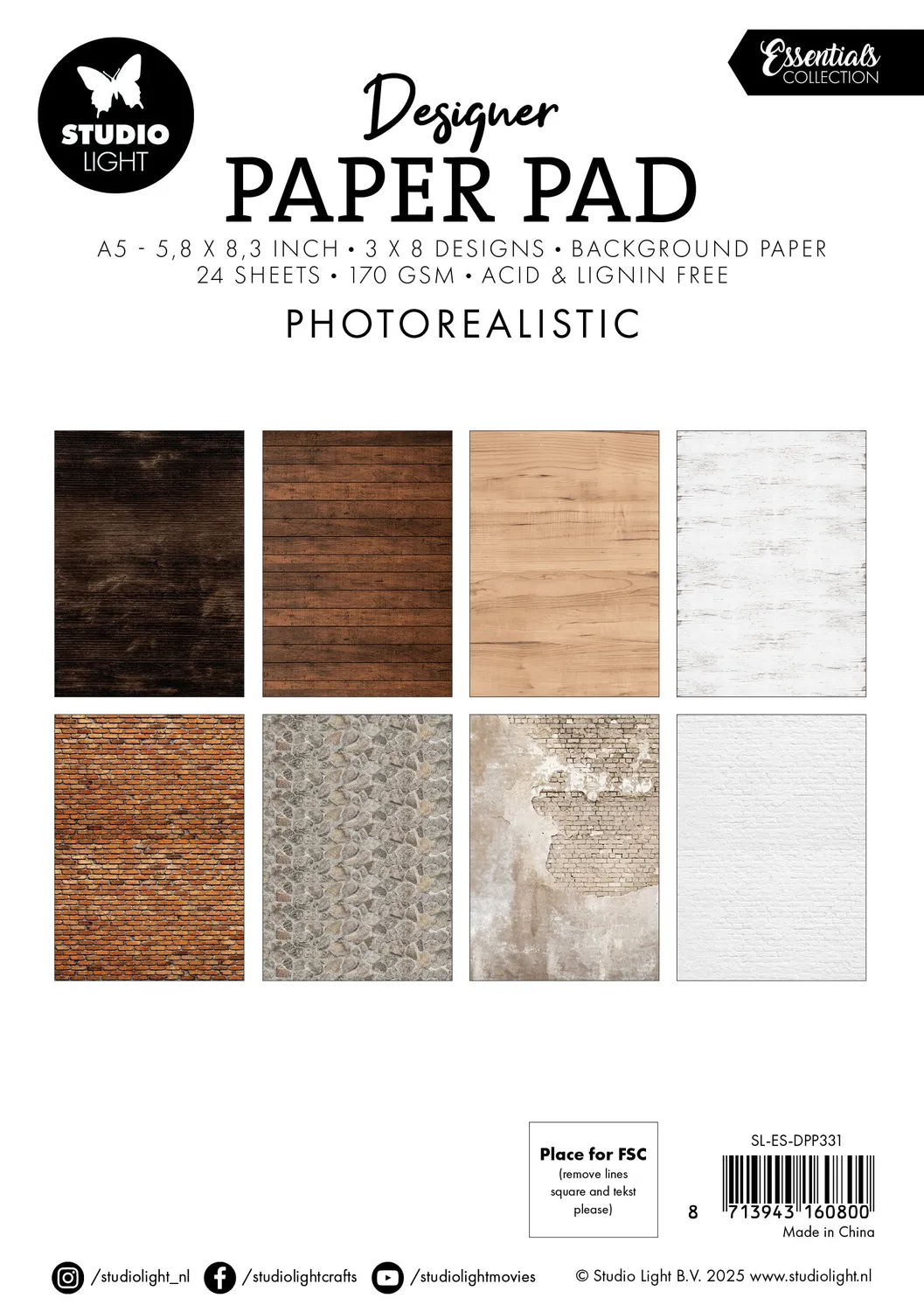 StudioLight Essentials Paper Pad Photorealistic Designpapier 24 Blatt