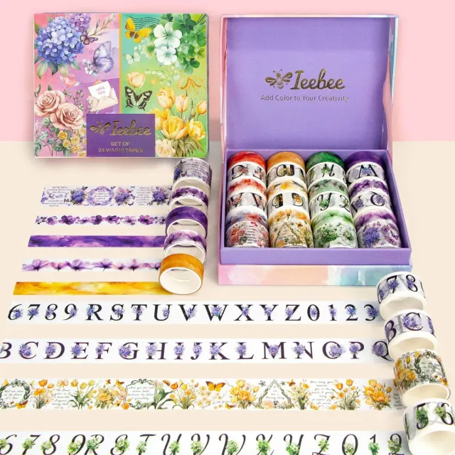 Ieebee Alphabet Washi Tape Set 24 Rollen floral Buchstaben