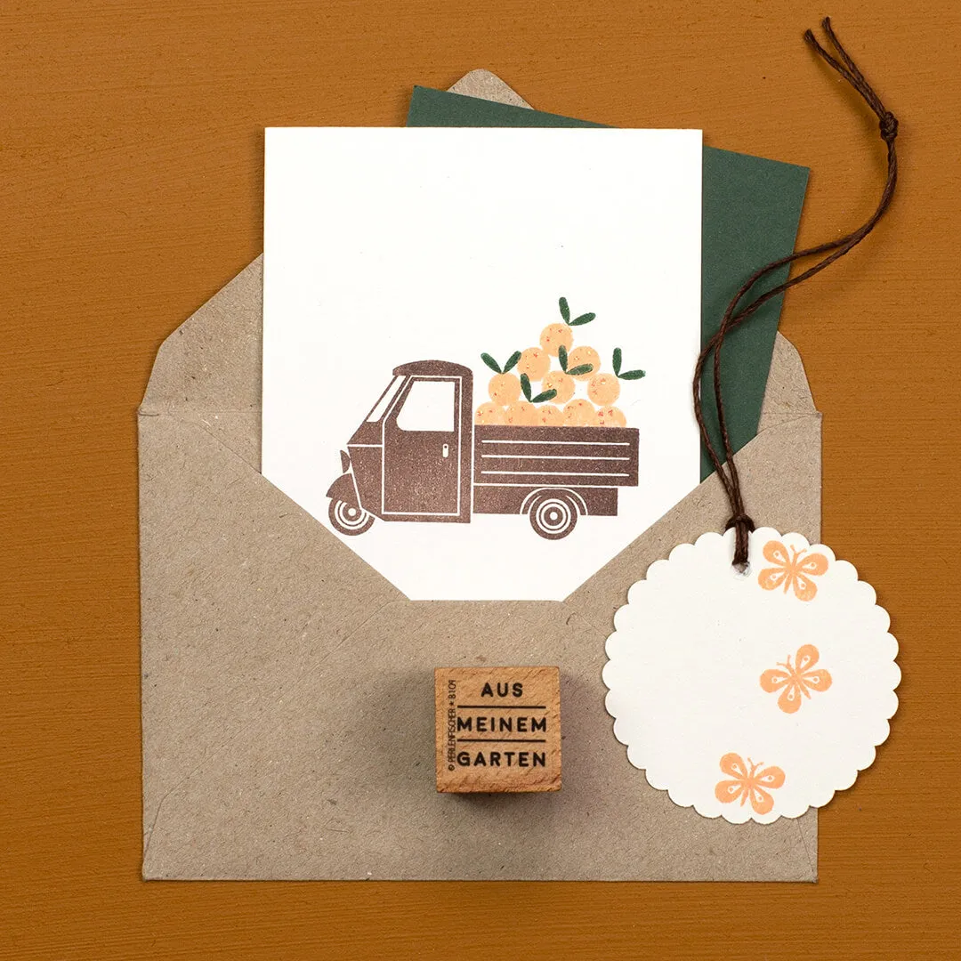 Perlenfischer Three Wheeled Transporter Stempel 52 x 30 mm Holz