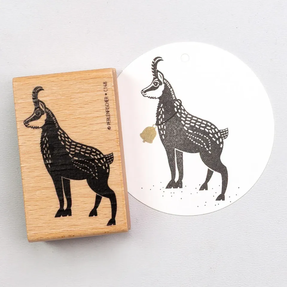 Perlenfischer Gämse Stempel 63x37 mm Tier Holz