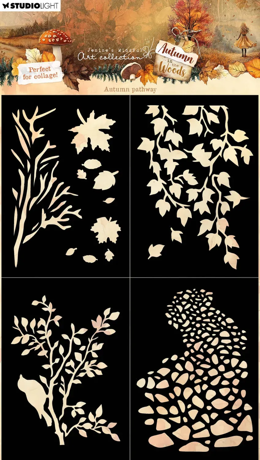 Jenine's Mindful Art Autumn Pathway Schablone 4-teilig Wald