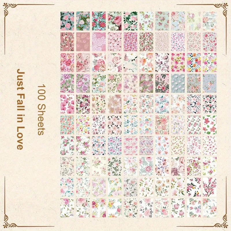 Ieebee Romantic Floral Scrapbookpapier 100-teilig