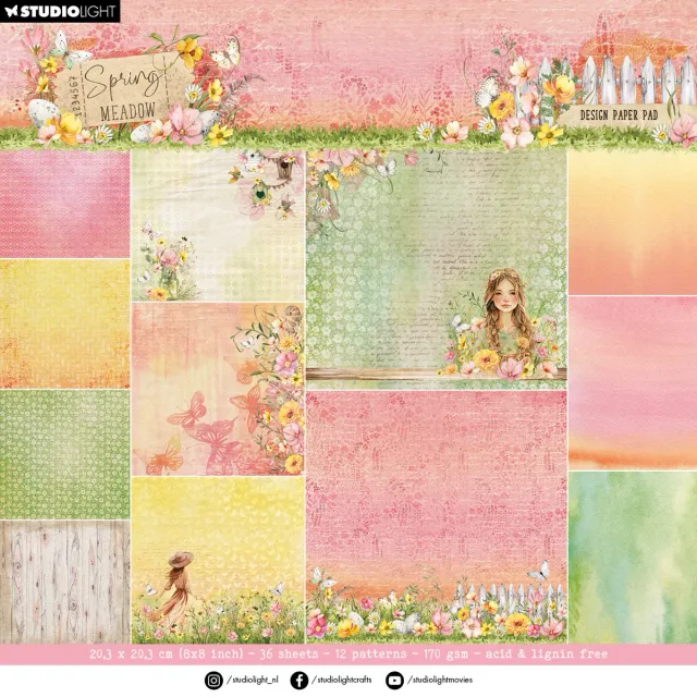 Studio Light Spring Meadow Designpapier Block Hintergrund 20,3 cm