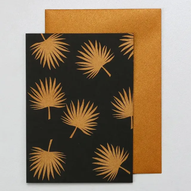 Perlenfischer Black & Gold Palmenblatt Karte 14x10 cm