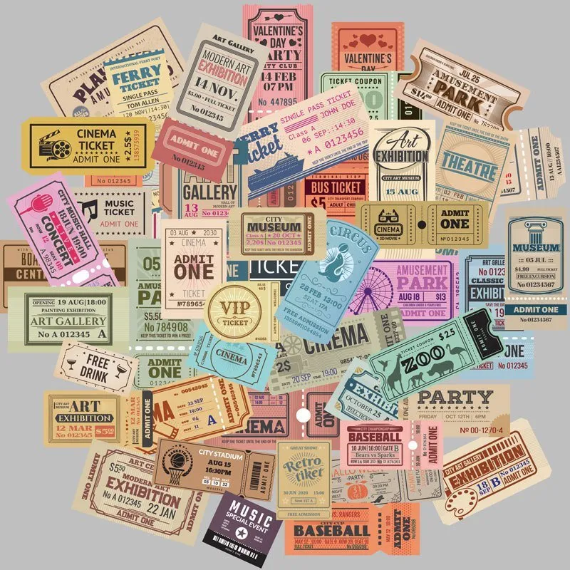 Ieebee Retro Ticket Washi Sticker 50 Stück