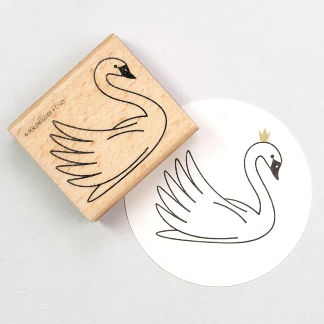 Perlenfischer Schwan Stempel 49x41 mm Holz