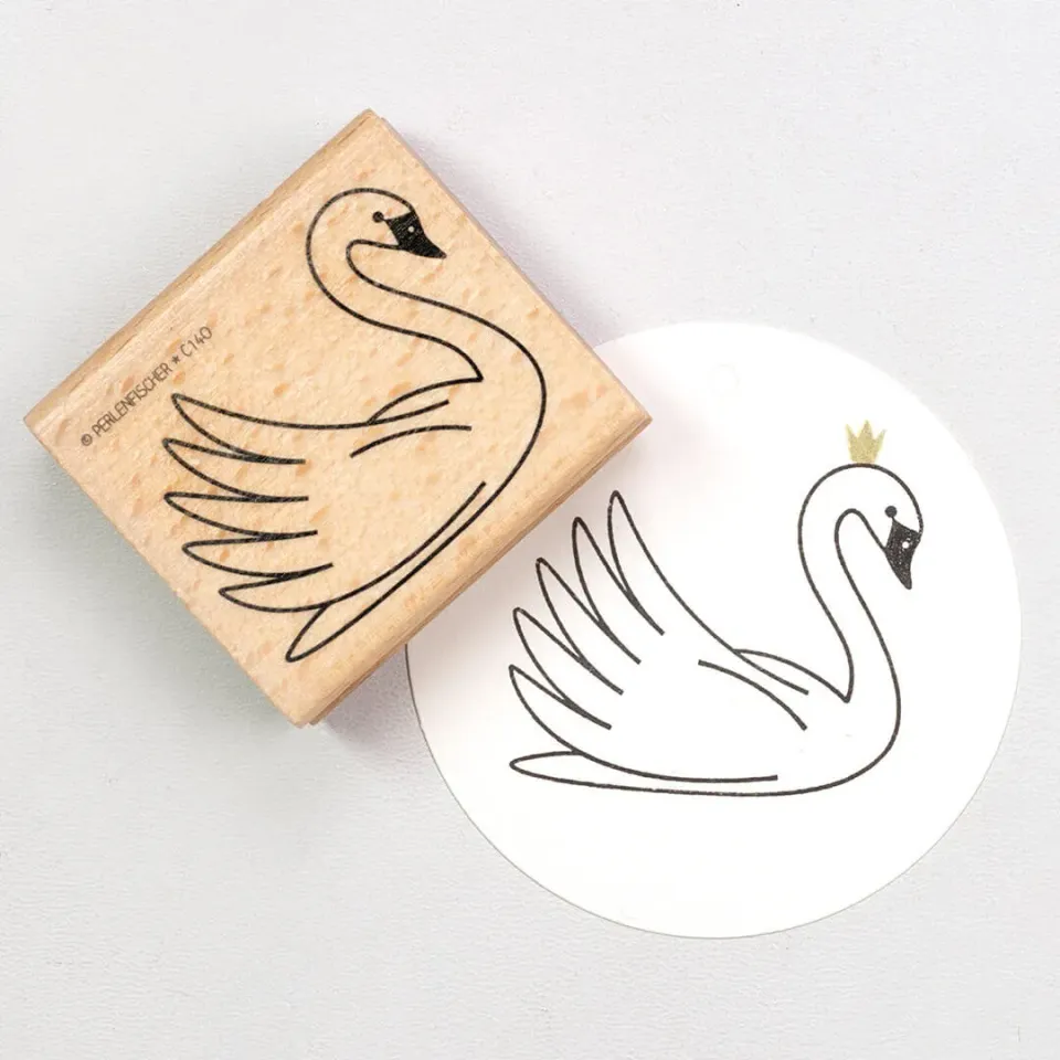 Perlenfischer Schwan Stempel 49x41 mm Holz