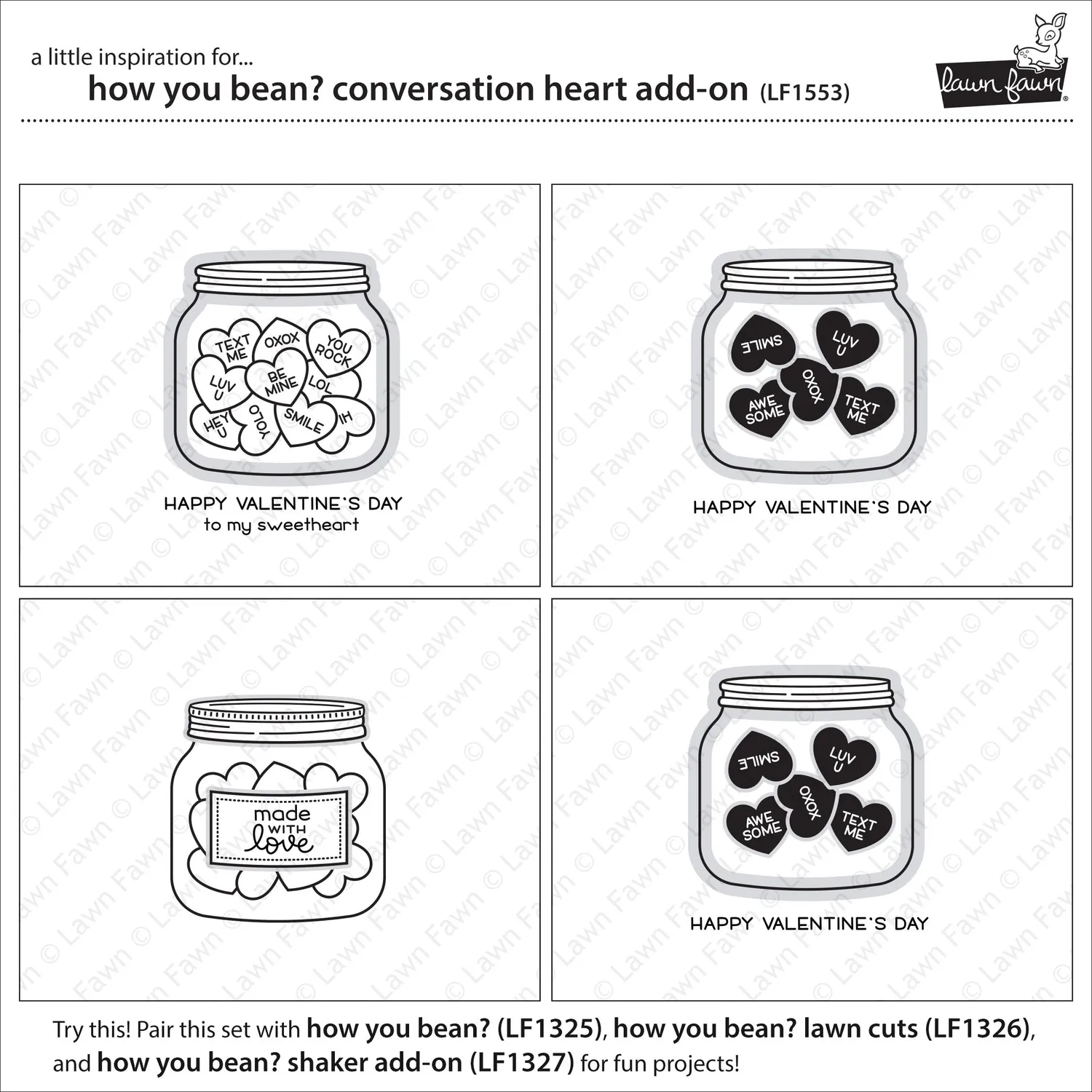 Lawn Fawn How You Bean Conversation Heart Stempelset