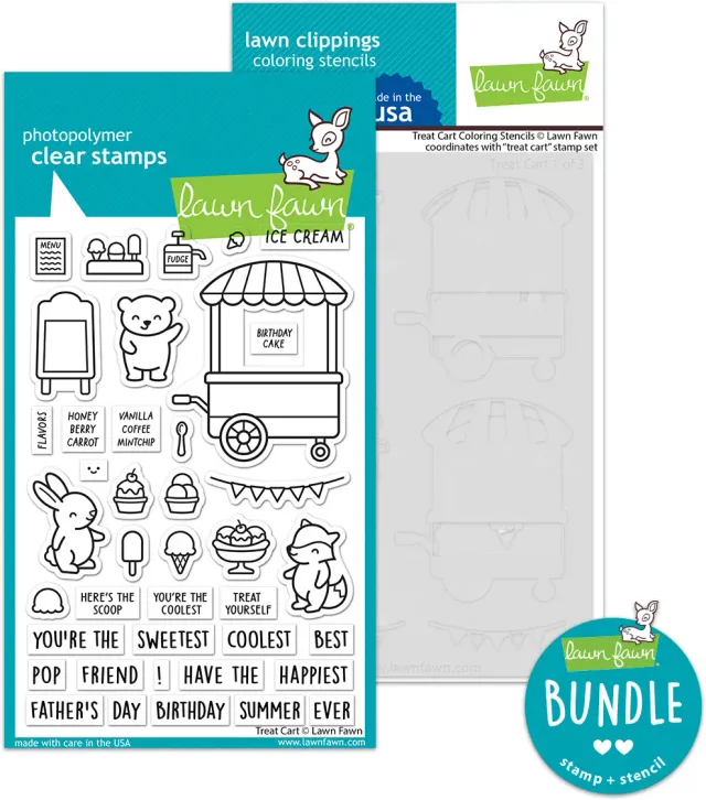 Lawn Fawn Treat Cart Stempelset mit Schablone Bundle