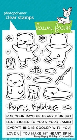 Lawn Fawn Beary Happy Holidays Stempelset Eisbär Weihnachten