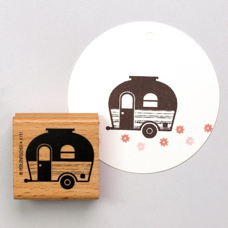 Perlenfischer Wohnwagen Stempel 30x35 mm Urlaub
