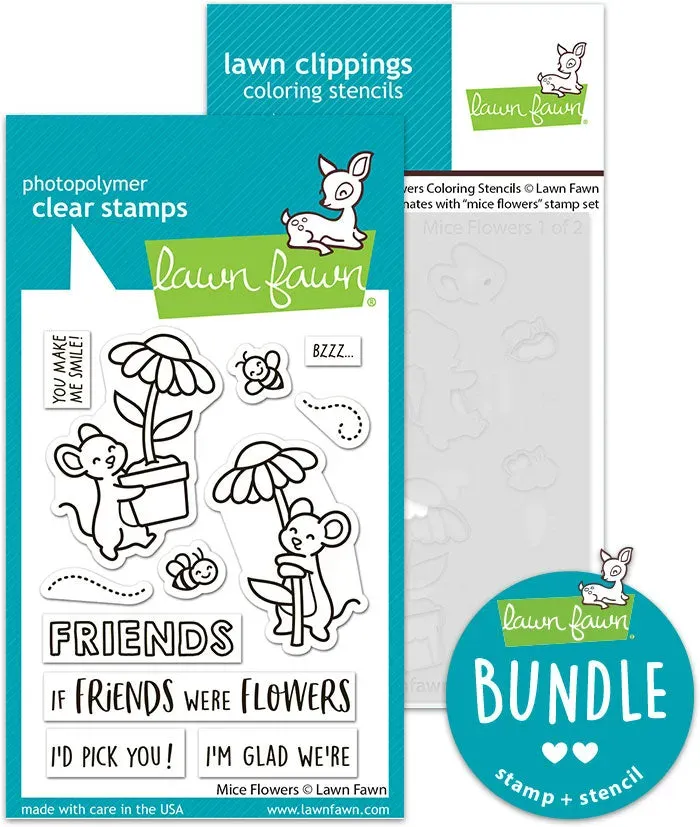 Lawn Fawn Mice Flowers Stempelset mit Schablone Garten