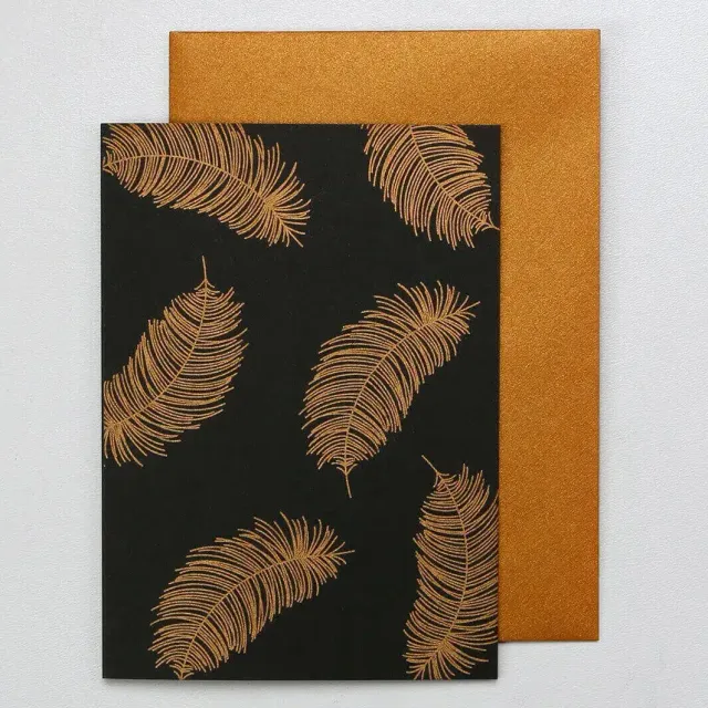Perlenfischer Feder Fein Karte Black & Gold mit Umschlag